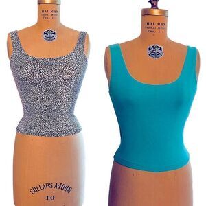 Vintage Stretchy Crop Tops - Turquoise and Animal Print